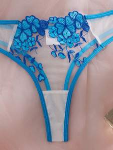Set Lingerie Donna in Pizzo Trasparente Blu con Ricamo Floreale, Reggiseno Push-up e <span class=keywords><strong>Perizoma</strong></span>, 2 Pezzi, Intimo Disponibile nel Magazzino USA - Product Image 4