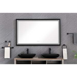 DB 72 pulgadas. W x 36 pulgadas. H Rectangular LED Espejo de gran tamaño Negro Enmarcado Anti-Fog Regulable Montaje en pared para baño Solo Pickup - Product Image 2