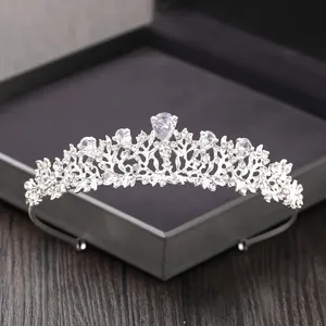 Серебряный цвет Rhinestone Crown Tiara, аксессуары для волос ручной работы с кристаллами, свадебная повязка на голову, свадебная принцесса тиара, высокое качество