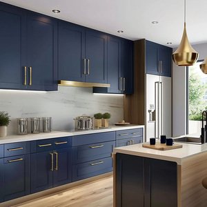 Luxury Modern Wooden Kitchen <strong>Cabinets</strong> <strong>Durable</strong> and Customizable Blue <strong>Cabinets</strong> with Countertops for Dining and Bedroom Furniture - Product Image 2