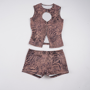 Conjunto de Dos Piezas Casual sin Mangas con Diseño de Rayas de Cebra Estilo Europeo Americano, Corte Sexy y Cintura Baja - Product Image 6