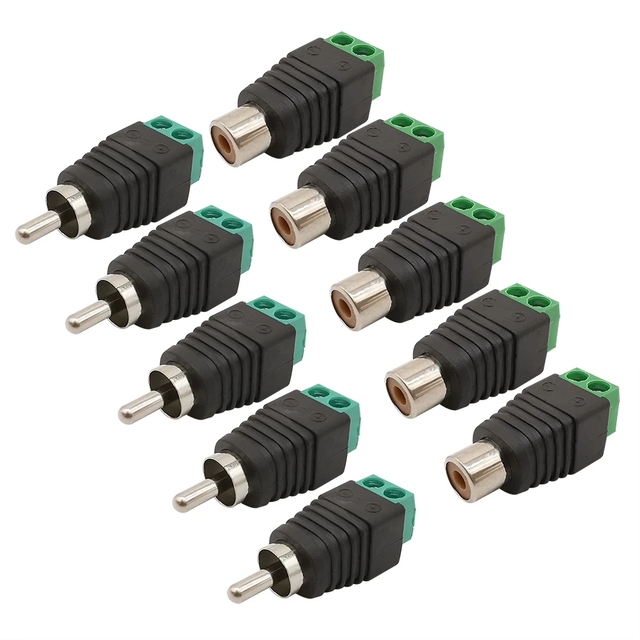Solderless Phono RCA Male Female Plug to AV Screw Terminal Audio Video Connector Speaker Wire Cable Adapter for Camera CCTV