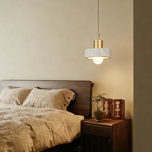 Luminaire suspendu moderne en laiton et marbre, lustre LED créatif pour la maison, salle à manger, chambre, lampe suspendue en albâtre - Product Image 1