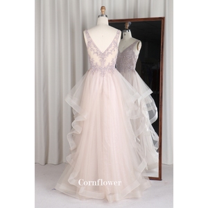 Chất Lượng Cao Mới Dài Thanh Lịch Ngành Công Nghiệp Nặng Chính Thức Phụ Nữ Dresses Sâu V Cổ Puffy Evening Dresses Quyến rũ Vải Tuyn Beading Prom - Product Image 3