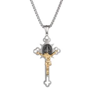 High Quality Stainless Steel Engraved Jesus Religious Charm <b>Necklace</b> Personalized <b>Crucifix</b> Cross Vintage Heart 18K <b>Gold</b> Unisex - Product Image 3