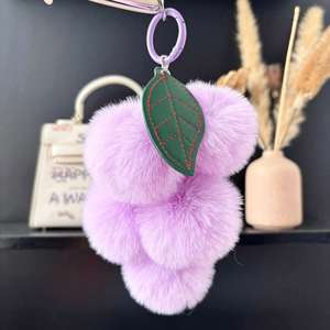<b>Custom</b> Lovely Plush Fruit Grapes Bag Charm Fluffy Pom Pom Toys Keychain Car <b>Key</b> <b>Ring</b> Purse Pendant Accessories - Product Image 4