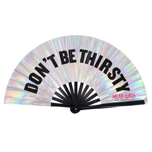 Abanico de mano Clack personalizado al por mayor, plegable, costilla de bambú de 33cm, gran Rave, ventiladores de poliéster, decoración para fiesta de baile - Product Image 6