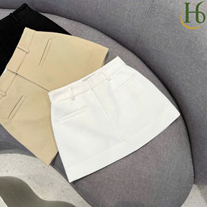 Minifalda de punto de cintura alta para mujer, estilo oficina, mezcla de poliéster transpirable teñida lisa, para todas las estaciones - Product Image 3