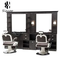 Miroir de Barbier Moderne de Luxe à Face Unique en Verre, avec Bols en Céramique, Miroir de Coiffure Réglable, Rangement Multiple, pour Extérieur et Salle de Bain