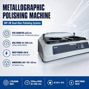 Macchina Lucidatrice e Smerigliatrice Metallografica a Doppio Disco Huayin MP-2B con Velocità Variabile e Raffreddamento ad <span class=keywords><strong>Acqua</strong></span> per Campioni - Product Image 1