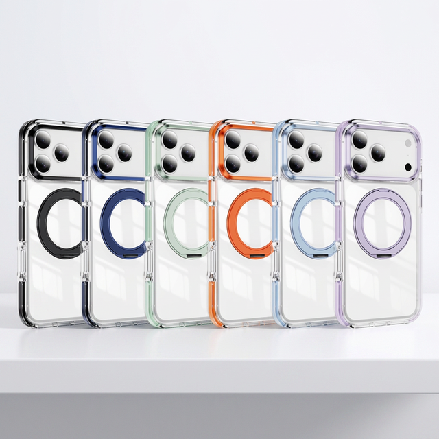 Anti-Yellow Clear 360 Rotatable Magnetic Ring Stand Phone Case Reinforced Shockproof Protective Case for Iphone 13-17Pro Max