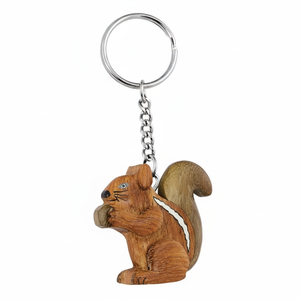 Portachiavi in legno a forma di scoiattolo, ciondolo animale in miniatura, portachiavi per auto, regalo naturale - Product Image 2
