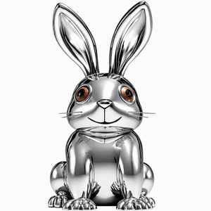 Sculpture de lapin de dessin animé en acier inoxydable poli moderne, mignonne, pour la décoration extérieure de jardin et de patio - Product Image 1