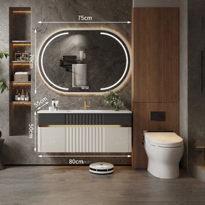 Original Design Modern Luxury Stone Seamless Basin Intelligent Mirror <b>Cabinet</b> <b>Wall</b> <b>Mounted</b> Oak Bathroom <b>Cabinet</b> - Product Image 2
