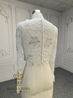 QUEENSGOWN élégant Floral perlé dentelle boléro col haut manches longues mariée boléro boutons dos accessoire de mariée