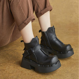 Nuevas Botas de Plataforma con Cordones Estilo Inglés, Hechas a Mano con Cuero Genuino, Punta Redonda, Ideales para Regalo - Product Image 3