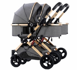 High Landscape <strong>Twin</strong> Baby Stroller Double <strong>Bassinet</strong> with Breathable Mesh Windows - Product Image 3