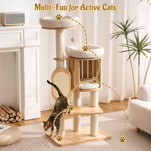 Árbol para Gatos de Madera Maciza Moderno para Gatos de Interior, Torre para Gatos Adultos de 50 Pulgadas de Alto con Postes de Sisal para Rascar, Rascador de Cartón para Gatos - Product Image 3