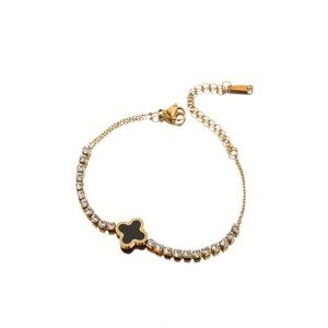 Pulsera y Collar de Trébol Ajustable con 5 Circonitas Cúbicas de Acero Inoxidable para Hombre, Chapado en Oro de 18K, Resistente al Deslustre e Impermeable - Product Image 1