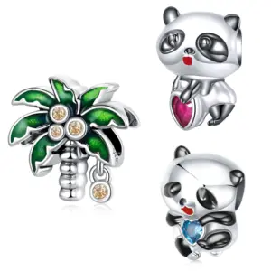 925 sterling silver Panda bead coconut tree charm colorful cute animal bracelet charms for DIY jewelry