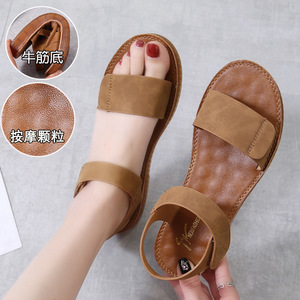 New Trend Latest Trend Casual Flat Ankle Strap Slippers Summer Slide <b>Sandals</b> Student Shoes Ladies Outdoor Flat <b>Sandals</b> - Product Image 2