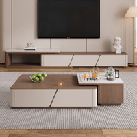 Table basse et meuble TV combinés modernes en bois massif et plateau en marbre, armoire de sol extensible pour salon
