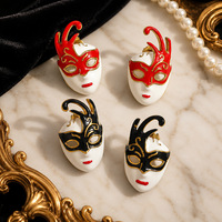 Boucles d'oreilles clous SUMMLY Masque Vénitien en émail, plaqué or 18 carats, en acier inoxydable, pour carnaval, pour femme, tendance
