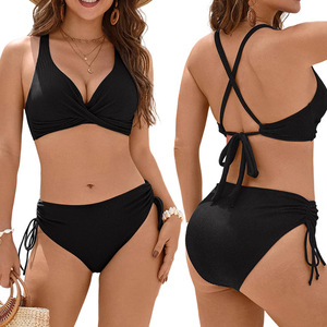 Womens dây kéo Bộ bikini đẩy lên hai mảnh tắm phù hợp với qua cố định cup bơi phù hợp với màu đen Đồ bơi tùy chỉnh beachwear - Product Image 1