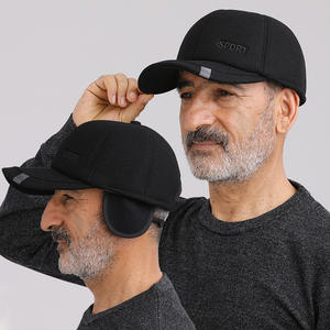Casquette plate en laine d'hiver pour hommes, chapeau de baseball chaud couvrant les oreilles, noir, gris, 56-58CM, style sport décontracté, chapeau d'hiver - Product Image 1
