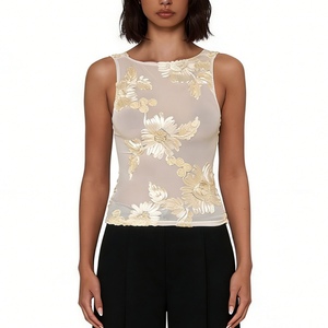 Top Corto sin Mangas para Mujer, con Malla Transparente y Bordado Floral 3D, Elegante y Romántico - Product Image 1