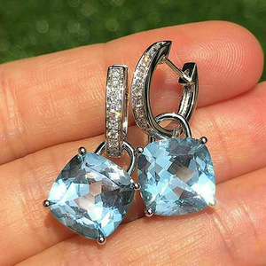 Orecchini Pendenti Quadrati Azzurri per Donne, Eleganti Gioielli da Orecchio con Incastonature alla Moda - Product Image 4