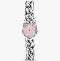 Jam Tangan Wanita MAROSERTO Logo Kustom, Jam Tangan Rantai Mini Lock Pavé Stainless Steel Warna Perak untuk Wanita