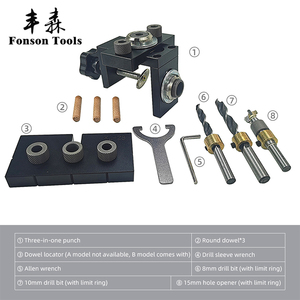 จิ๊กเจาะเดือยกลมแบบปรับได้3 In 1,จิ๊กเจาะรูสำหรับงานไม้พร้อมดอกสว่าน8/15มม. สำหรับเจาะนำร่องเครื่องมือเจาะ - Product Image 5