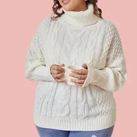 Großhandel Langarm Winter Kabel schlichte übergroße Pullover Frauen Pullover Strick pullover Roll kragen pullover plus Größe Damen pullover