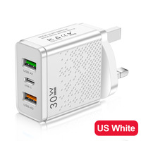 Adaptateur de chargeur de téléphone portable USB C Type-C 30W PD, 3 ports, prise US EU UK, 5V/2.4A, 2 USB, chargeur mural de voyage pour téléphones mobiles