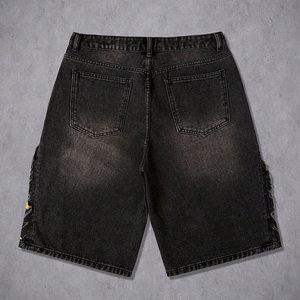 NANGE Venta al por Mayor de Jeans de Hombre de Alta Calidad, Pantalones Cortos de Mezclilla con Estampado Negro Desgastado y Bloques de Color para Verano - Product Image 2