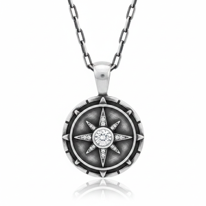 Medallón con Diseño de Brújula, Auténtico, Colgante, Venta al por Mayor, Hecho a Mano en Turquía, Plata de Ley 925, Joyería para Bodas y Fiestas - Product Image 2