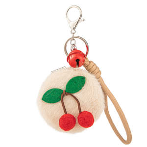 Cute Cherry Plush Compact Mirror Keychain Red Bell Braided Rope Strap Folding Dual Sided <b>Pocket</b> Makeup Mirror Custom Logo Bulk - Product Image 2