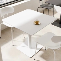 Table de salle à manger carrée moderne Table de négociation commerciale en métal en pierre pour magasin de thé au lait Restaurant occidental Noir Blanc Utilisation extérieure