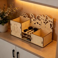 Boîte de rangement en bois naturel en forme de chat mignon, surface vierge à peindre en 3D, support de télécommande de bureau, organisateur pour la maison et le bureau