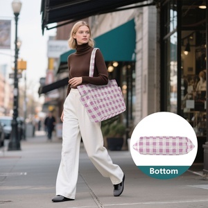 Casual Style Purple Palaka Design <b>Zip</b> Closure Women's Quilted Polyester Shoulder <b>Tote</b> Bag Durable Handbag with Two Handles - Product Image 6