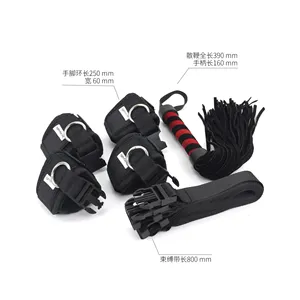 Hot 3 Pcs/Set Sex Toys For Woman Pu Leather SM Sex Bondage Set Hand Cuffs Footcuff Whip Rope Blindfold Erotic Sex Toy For Couple