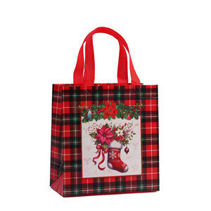 Non Woven Fabric Christmas <b>Gift</b> <b>Bags</b> Red Plaid Printed Fashion Style 23x22x11cm For Holiday <b>Party</b> Packaging - Product Image 5