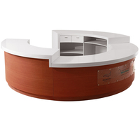 Comptoir de réception circulaire en Corian blanc, design populaire, comptoir avant avec affichage arrière