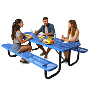 Mesa de Picnic Comercial Rectangular de Metal Expandido de 4 pies x 6 pies con Banco para Exteriores, <span class=keywords><strong>Patio</strong></span>, Acero, Camping, Comedor - Product Image 2
