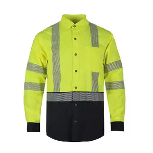 men long sleeve fr reflective lightweight cotton button up work shirt