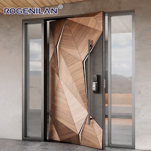 Portes d'entrée modernes en aluminium Rogenilan, sculptées en 3D, portes extérieures <span class=keywords><strong>de</strong></span> sécurité antivol, porte principale pour maisons - Product Image 4