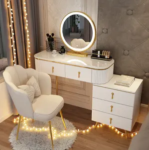 Minimalist ışık lüks soyunma masa seti yatak odası storageintegrated soyunma masa LED ışıkları ile duvara monte tuvalet masası