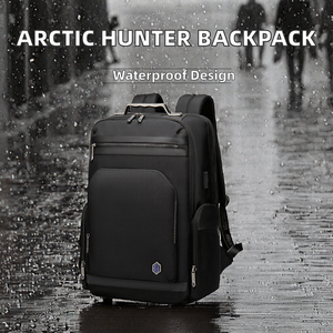 Business Style Men's Waterproof Anti-Theft Laptop <b>Backpack</b> USB Charging Port Zipper Microfiber Synthetic Leather 20-39L Capacity - Product Image 2