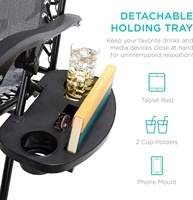 Chaise longue zéro gravité réglable en acier avec coussins, porte-gobelets et plateaux, pliable pour l'extérieur